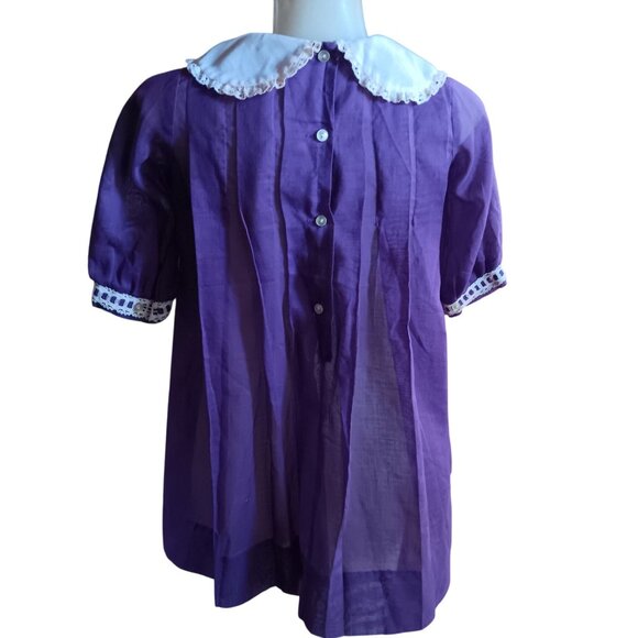 Vintage Girls 10 1960's Frock Top Purple Sheer Blouse Lace Collar & Trim Texas - Picture 5 of 7